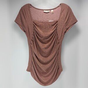 Willow Root Metallic Mauve Draped Front Top Size Small NWT
